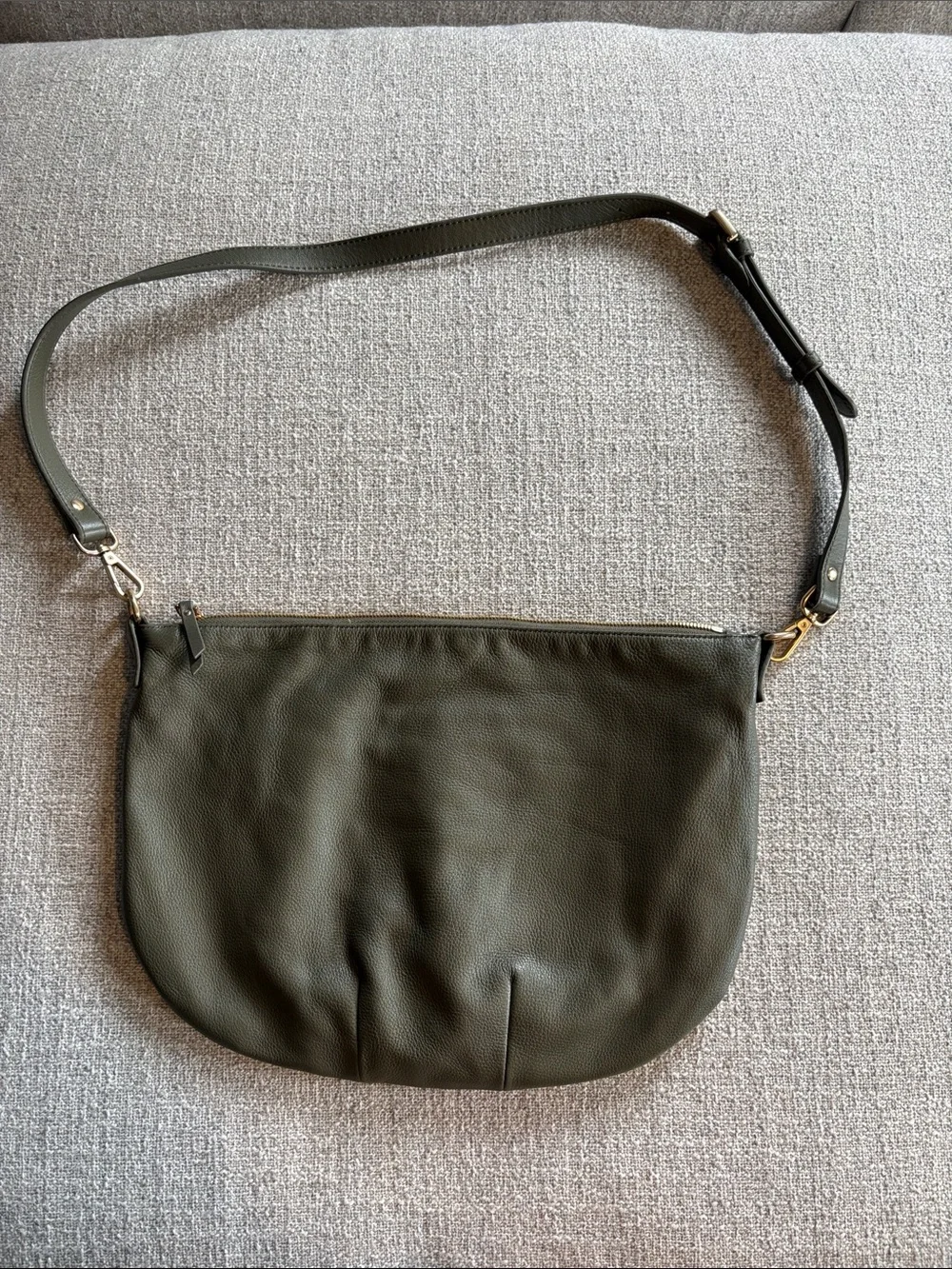 Quince Olive Green Pebbled Leather Shoulder Bag